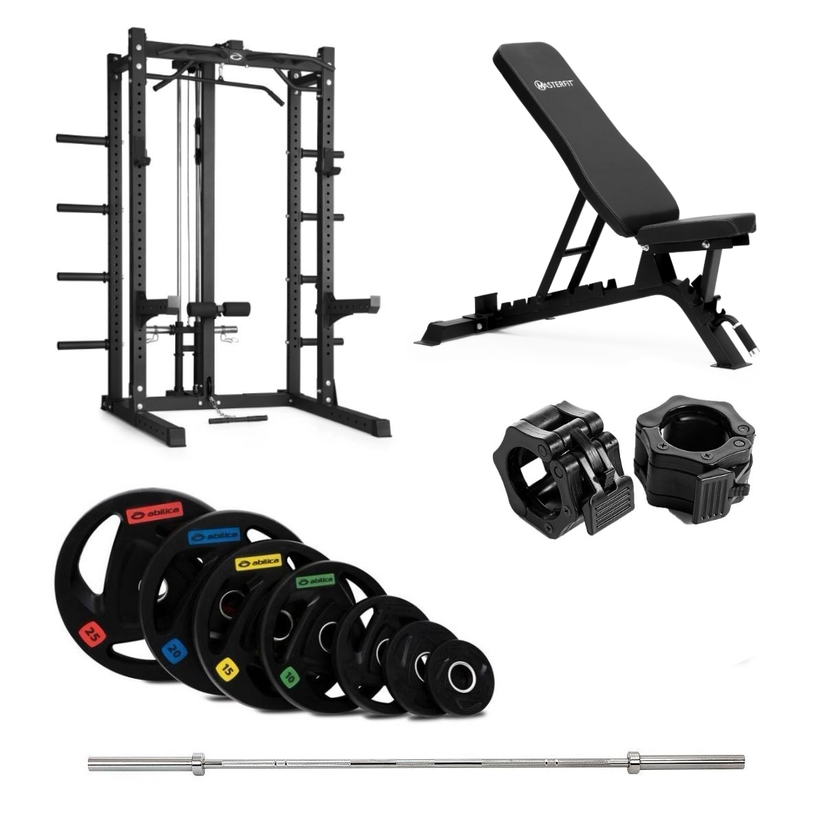 HR 500 Half Rack Olympic med benk og nedtrekk - 150 kg