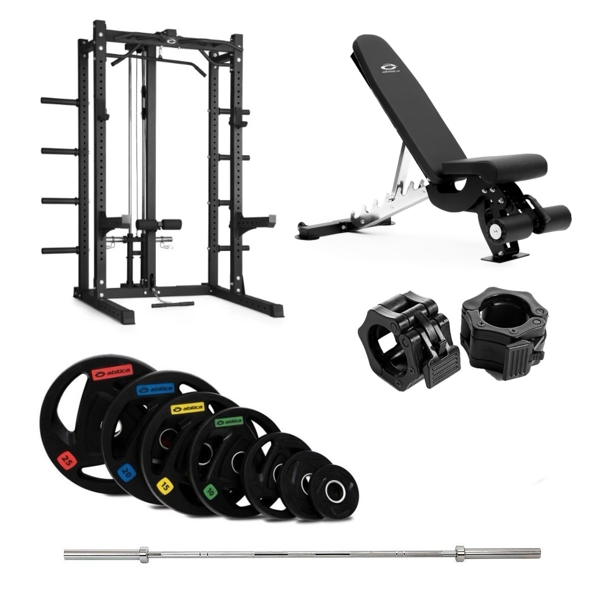 HR 500 Half Rack Olympic med benk og nedtrekk 150 kg